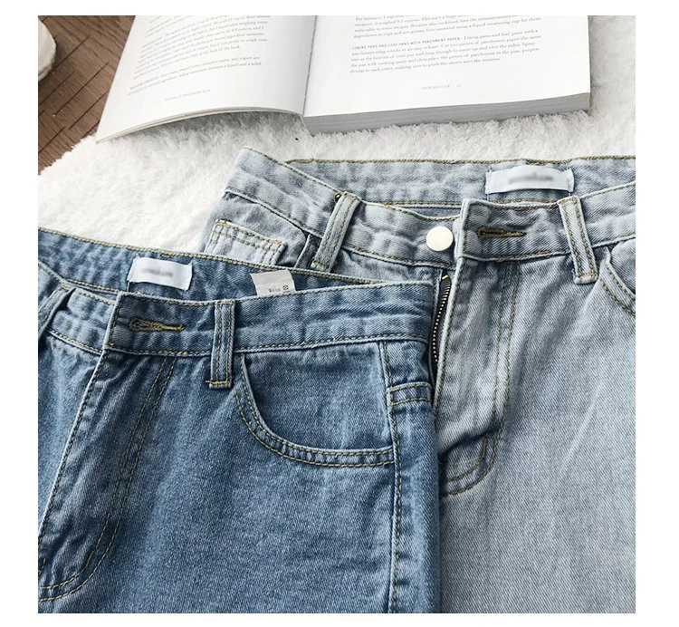 LIBERJOG свободные с высокой талией широкие женские джинсы летние тонкие Новые прямые карманы хлопковые тонкие джинсы женские брюки осень