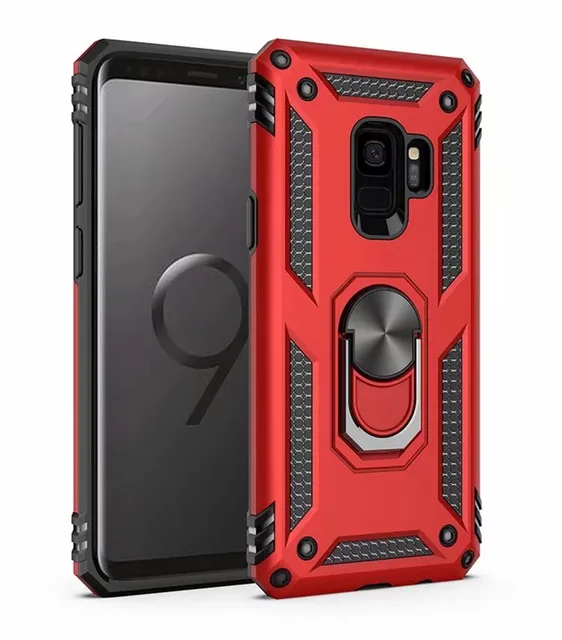For Samsung Galaxy S8 S9 Plus Case Luxury Car Magnetic Rugged Armor Cover for Galaxy Note 8 9 Stand Shockproof Finger Ring Cover Red