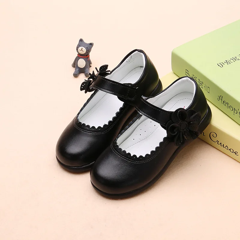 2023New Kids Children Shoes flower cowhide Princess Shoes Girls Wedding Student black Leather Shoes 3 4 5 6 7 8 9 10 11 12 13T