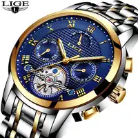 Mens นาฬิกาแบรนด์ LIGE Luxury Automatic Mechanical นาฬิกาผู้ชายกันน้ำกีฬานาฬิกา Relogio Masculino