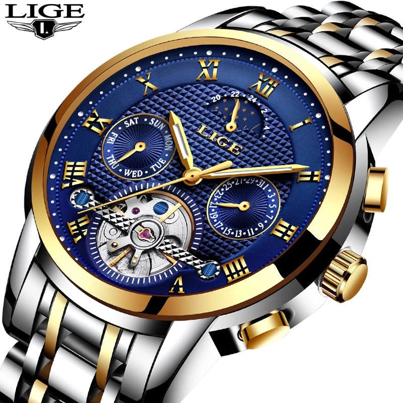 رجل الساعات العلامة التجارية الأعلى ييج الفاخرة التلقائي الميكانيكية ووتش الرجال الصلب الكامل الأعمال للماء الرياضة الساعات Relogio Masculino