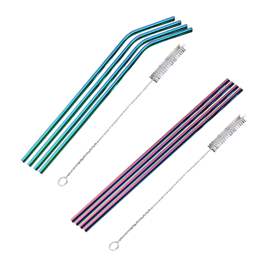 

4pcs Straws + 1pcs Brush Reusable Stainless Steel Curved / Straight Drinking Straws Reusable Filter With Brush Tea Coffee Tool