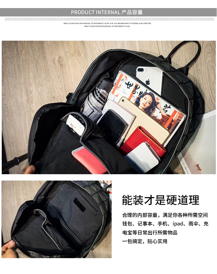  Lasen Bag New BaoBao Luminous Backpacks Female Fashion Girl Daily Backpack Geometry Package Sequins Folding Bao Bao School Bags (25)