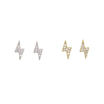 

tiny flash stud earring gold silver color 925 sterling silver metal elegance minimal design cute tiny cz lighning studs for girl