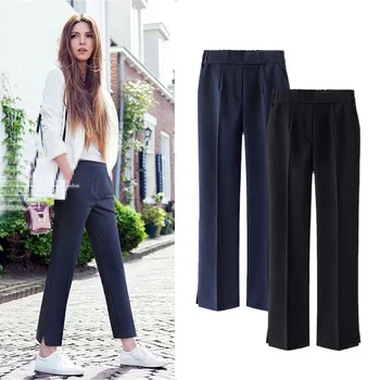 

New spring autumn ankle-length pants women office lady fashion casual elastic waist straight female trousers plus size 5XL