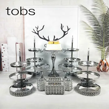 

FFriday Crystal cake stand set Electroplating Silver mirror face wedding party table candy bar decorating tools