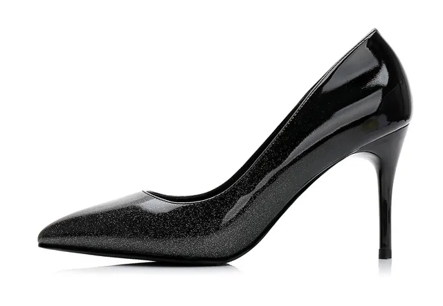 Black Shiny Women Pumps Ladies Sexy Patent PU Leather 8CM High Heels ...