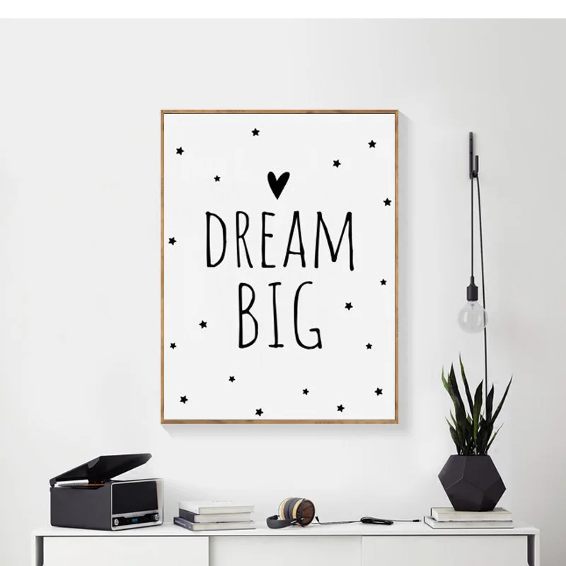 Быть счастливым Wall Art Холст Картина Dream Big Плакаты и принты Nordic плакат панда настенные панно детская комната без рамы - Цвет: B