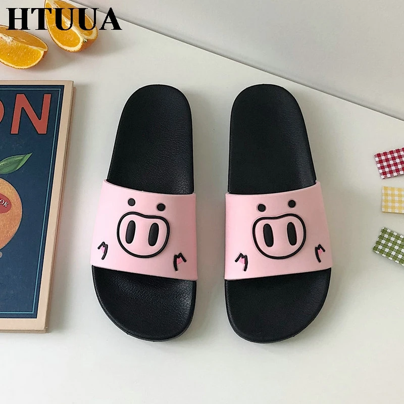 HTUUA/милые тапочки с рисунком поросенка Женские летние шлепанцы на плоской