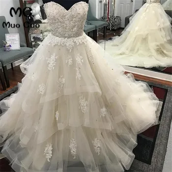 

2018 Luxuries Wedding Dresses Ball Gown Appliques Beaded Sweetheart Vestido De Noiva Ruffles Wedding Dress Bridal Gown 100% Real