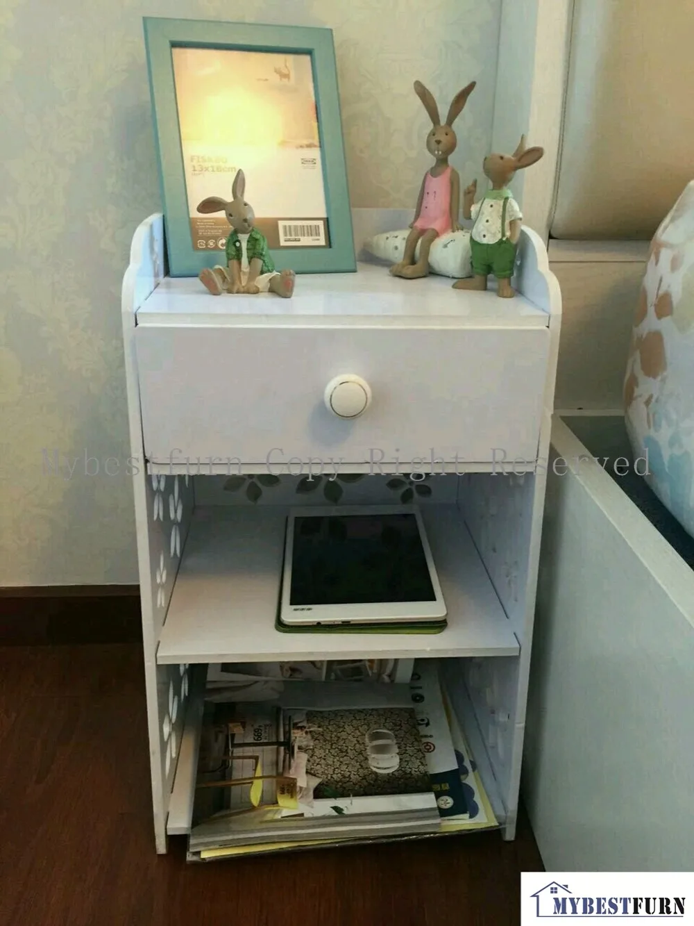 منضدة الخشب mybestfurn صغير الحجم الأبيض ، منحوتة زهرة درج منضدة مجلس للطفل أو الكبار 253C (التخزين في usa)