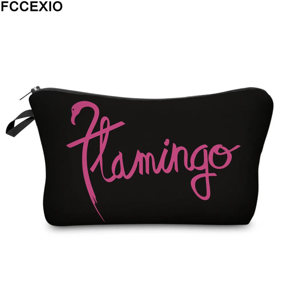 

FCCEXIO Whosale 30 Colors Cosmetic Bag Fashion Women Brand Makeup bag 3D Print Pink Flamingos Cosmetic Organizer Bags & Cases 11
