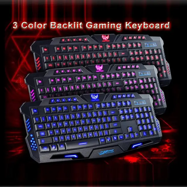 Special Offers 2017 Top sale New 3 Colors Crack Illuminated LED Backlight USB Wired Multimedia PC Gaming Keyboard  for LOL DOTA CF Ergonomics