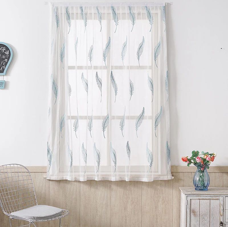 

Customized processing of American pastoral leaf embroidery white curtain Tulle living room balcony partition window screen