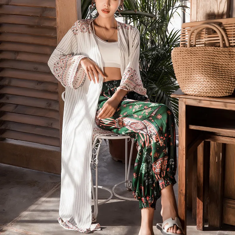 

2019 Women Shirt Kimono Boho Cardigan Vintage Geometric Print Blouse Loose Shawl Cape Knits Bohemian Coat Jacket Holiday