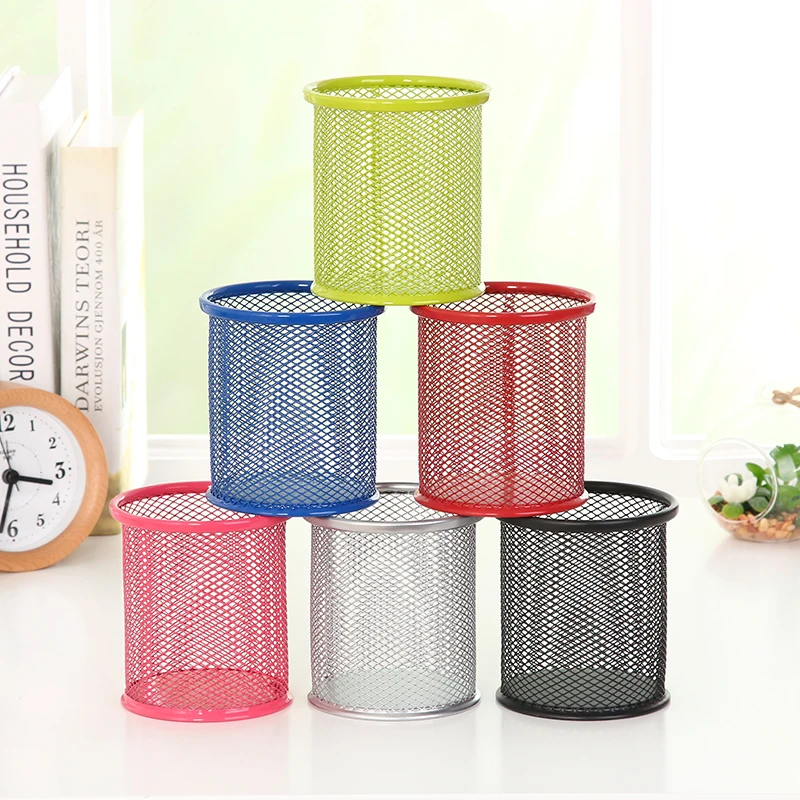

WHISM Round Square Hollow Pattern Pen Storage Holder Metal Brush Pot Birthday Gift Desk Pencil Holder Container Makeup Organizer