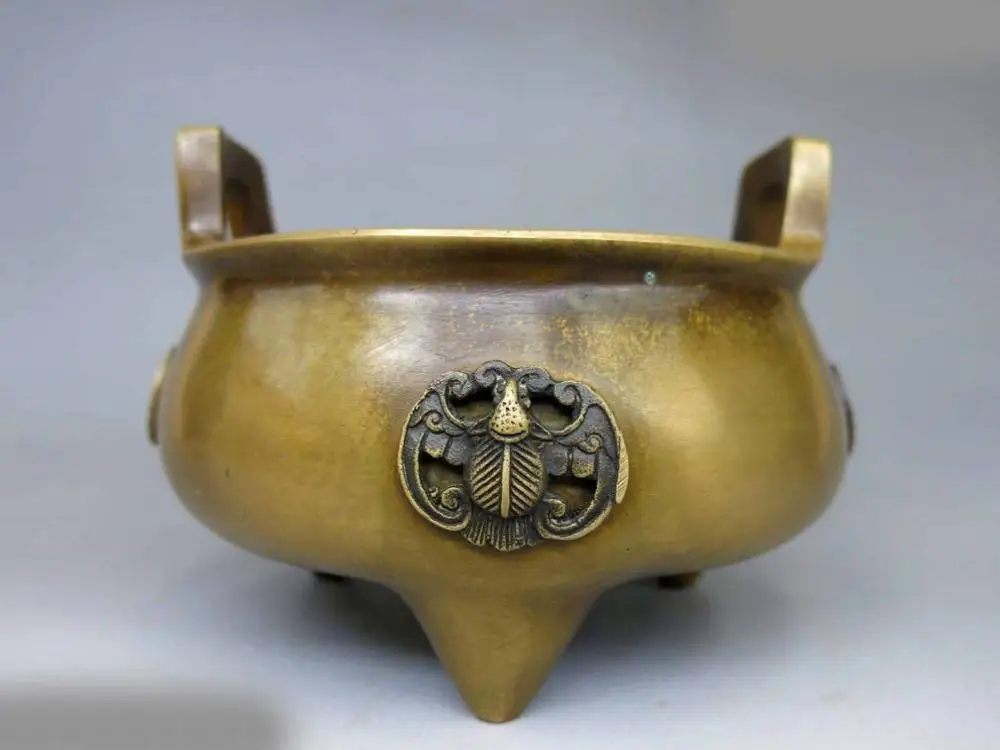 

DS China Pure Brass Copper fine lucky four bat Incense burner censer Statue