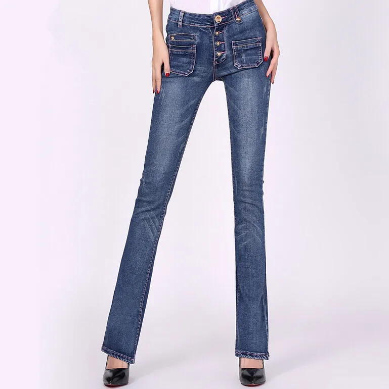 new Spring Autumn Slim Fit Mid Waist Flare Jeans Plus Size Stretch Skinny Jean Bell Bottom
