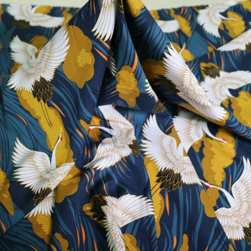 

Crane Pattern Viscose Textile Japan Fabric Design Rayon Soft