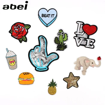

DIY Hamburger Pineapple Elephant Star Drinks Flower Hands Iron Stickers Patch Apparel Jeans Bags Handmade Patchwork Appliques