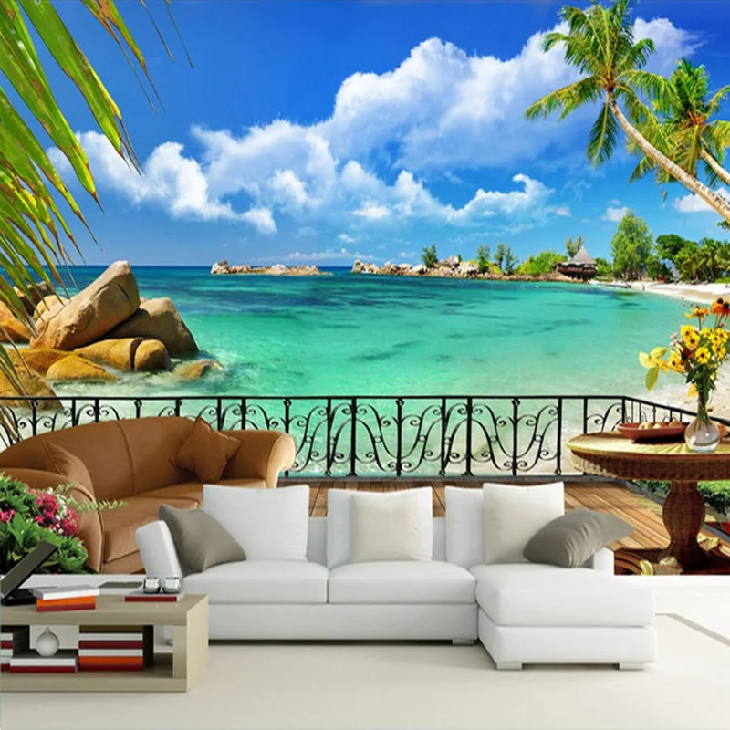  t  plage terrasse  paysage 3D Mural photographie mur 