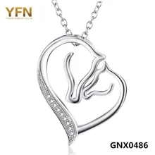 100% Real Pure 925 Joyas de Plata CZ Corazón de Cristal Colgante de Collar de La Madre y el Niño Joyería Collar de Caballo GNX0486