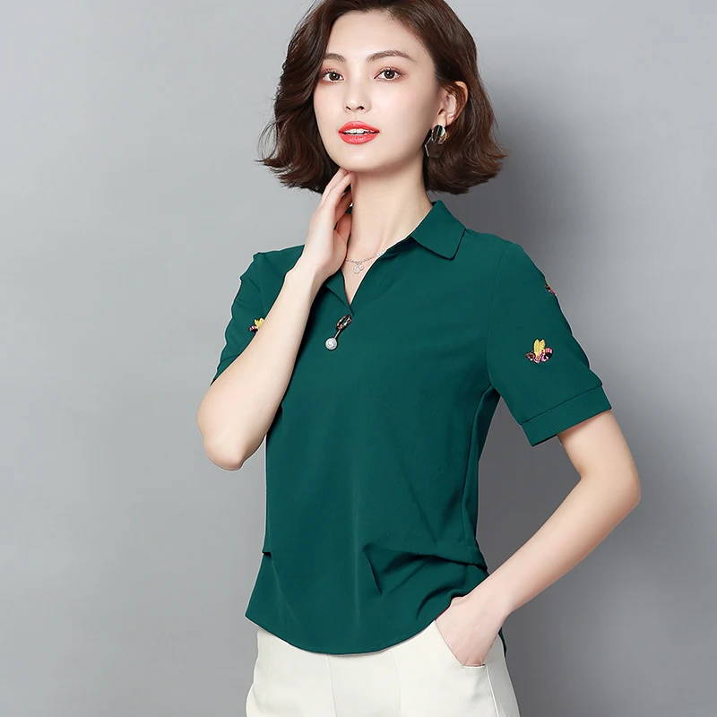 

Korean Fashion Chiffon Women Blouses Solid Short Sleeve Pink Women Shirts Plus Size XXXL/4XL Womens Tops and Blouses