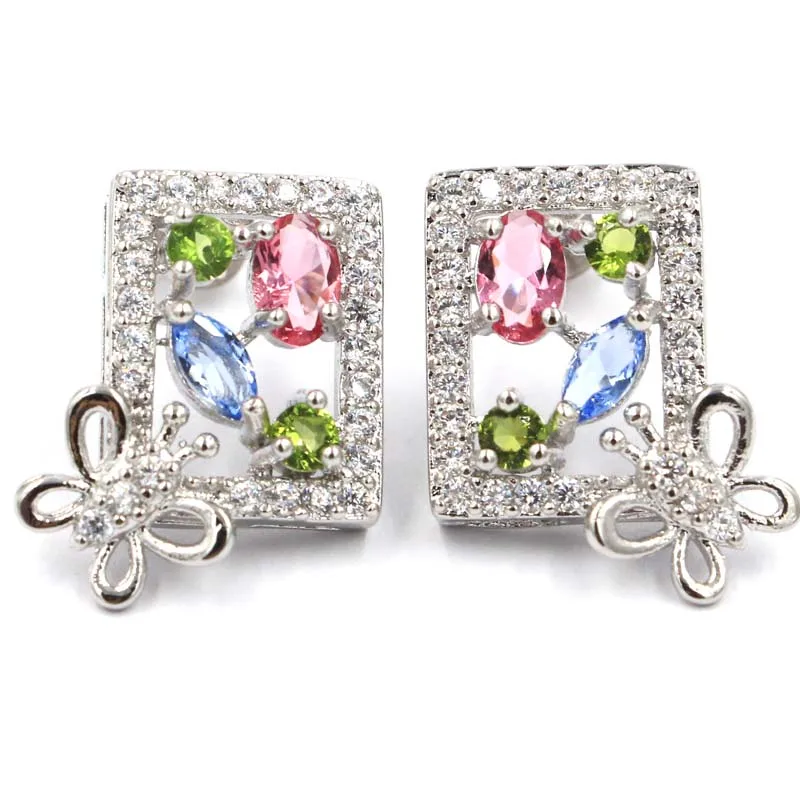 

Multi Color Tourmaline,Peridot,Violet Tanzanite CZ Gift Silver Earrings 20x17mm