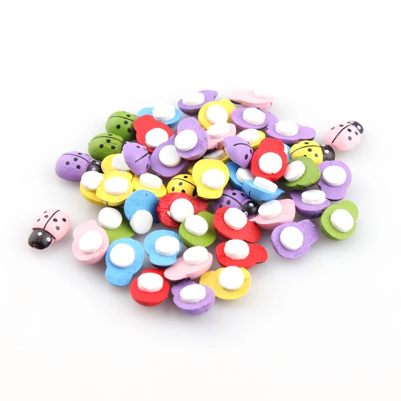 

50PCS Wooden Buttons Mini Ladybird Wih Gule Buttons Sewing Tools Decorative Button Scrapbooking Garment DIY Apparel Accessories