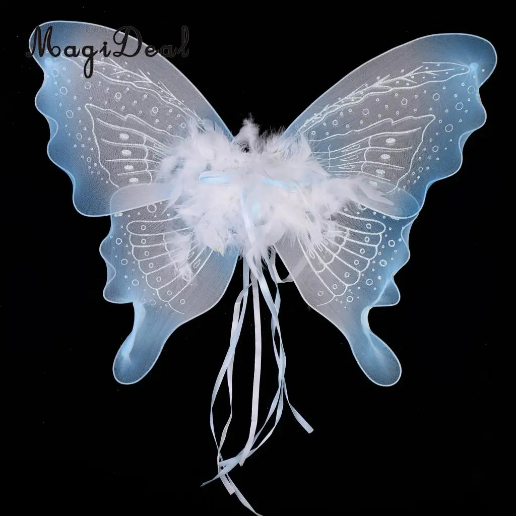 MagiDeal Feather Ribbon Butterfly Angel Fairy Wings Kid Girls Birthday Party Fancy Dress Kindergarten Perfect Decor Light Blue