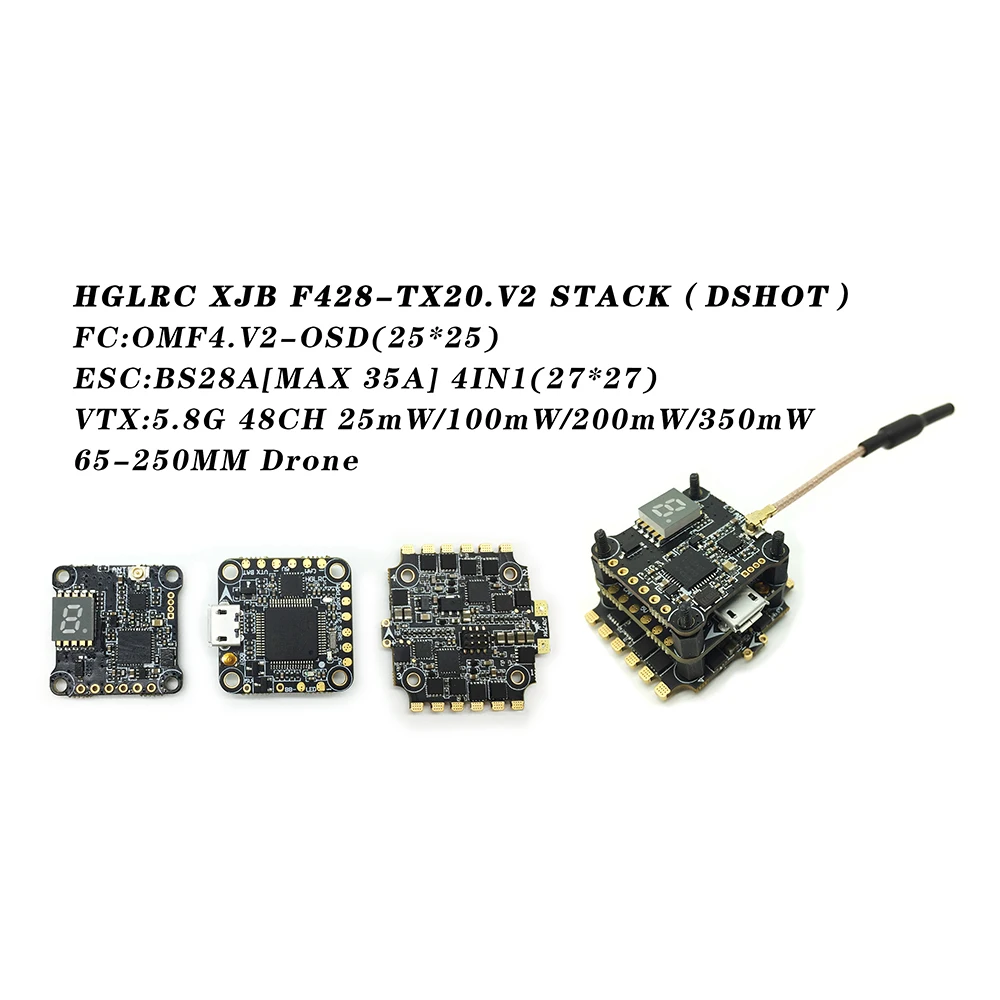 XJB F428-TX20.V2 F4 Flight Controller OSD 4in1 28A Blheli_S ESC 5.8G FPV Transmitter for RC Quadcopter Racing Drone Multicopter  (13)