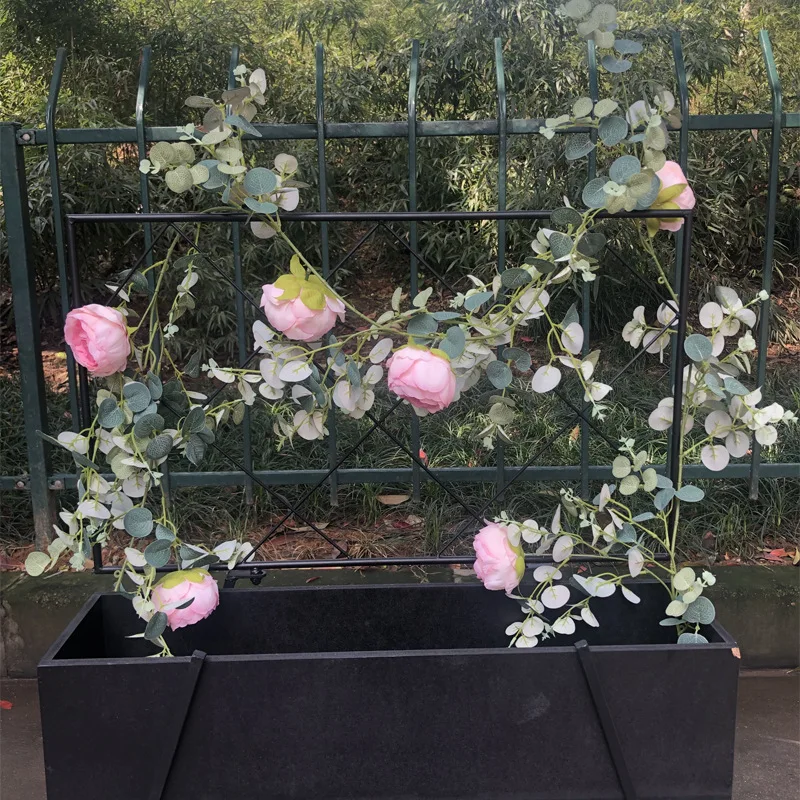 185 см лист эвкалипта Искусственный цветок розы из ротанга домашний балкон организовать Свадебные потолочные украшения DIY свадебный головной убор гирлянда