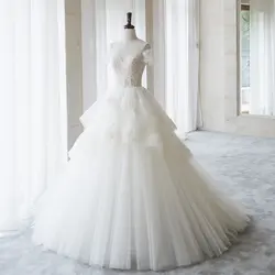 Винтаж бальное платье арабских дубайское вечернее платье кепки рукавом плюс размеры Аппликации Тюль Белый vestidos de novia 2018