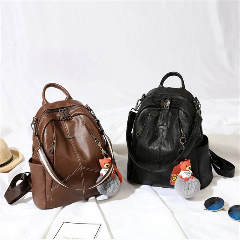 Tide Backpack female new soft leather Korean travel backpack casual fashion large capacity student bag