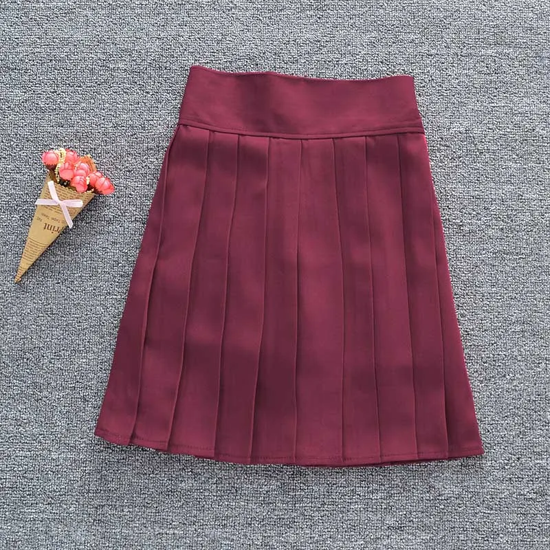 Новая женская плиссированная юбка с шортами школьная форма мини-юбка Однотонная юбка с высокой талией с шортами эластичная лента - Цвет: red1