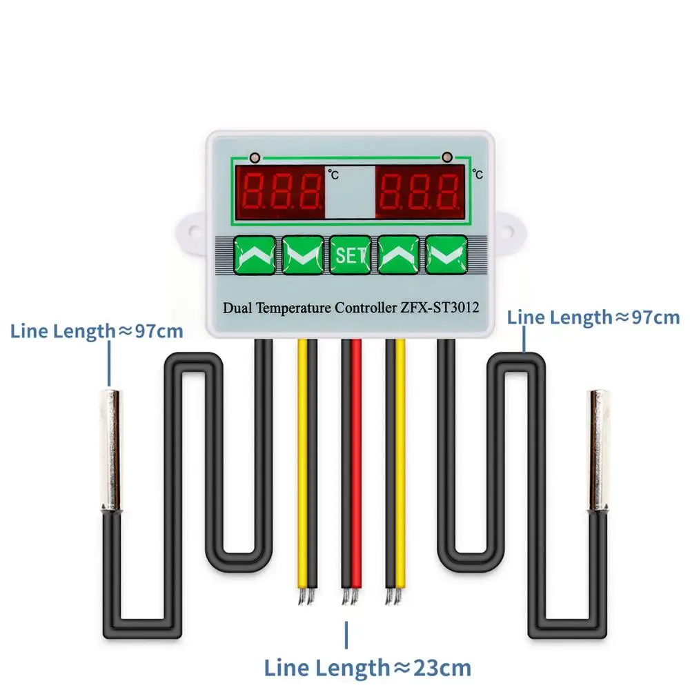 

AC 220V 12V 24V Digital LED Dual Thermometer Temperature Controller Thermostat Incubator Control Microcomputer Dual Probe