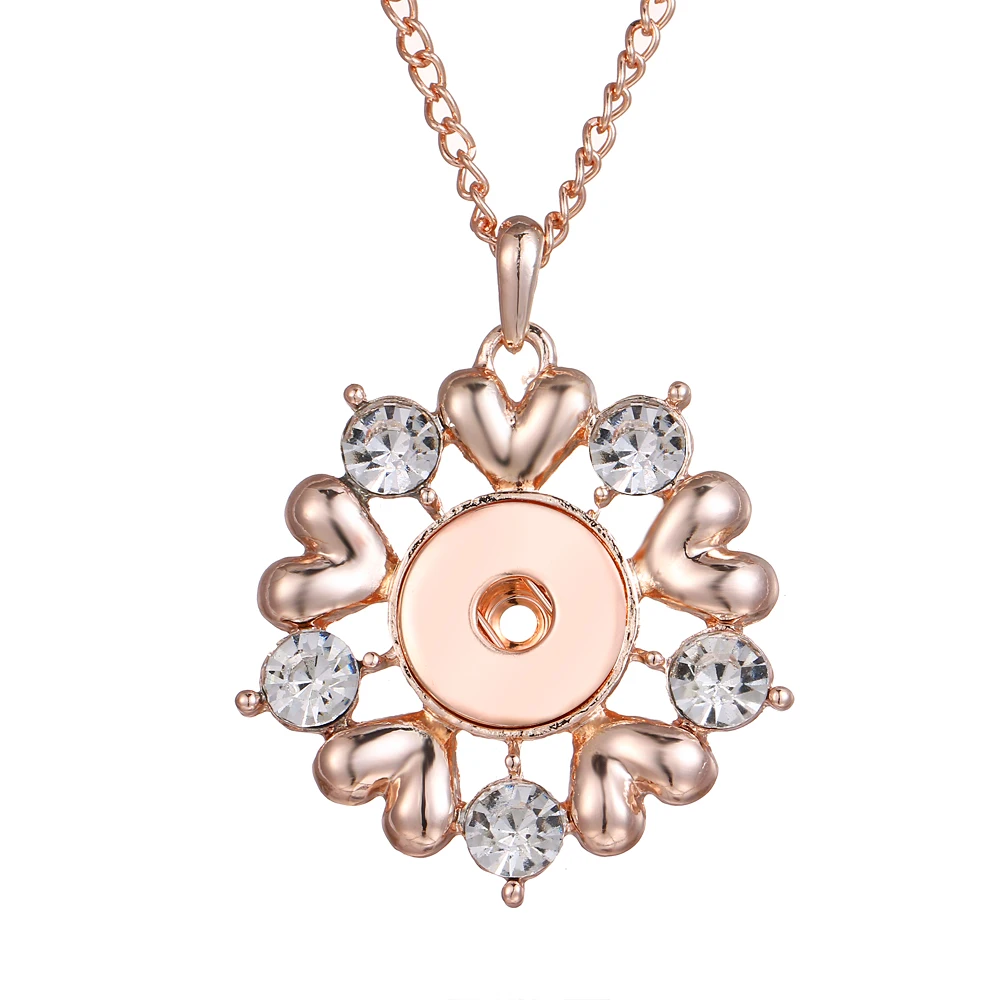 

Interchangeable rose Gold flower Ginger snap Fit 18mm Snap Button Crystal Pendant Necklace Jewelry Charm Jewelry For Women Gift