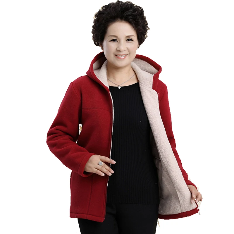 Hooded zipper hoodies sweatshirt middle aged woman cotton