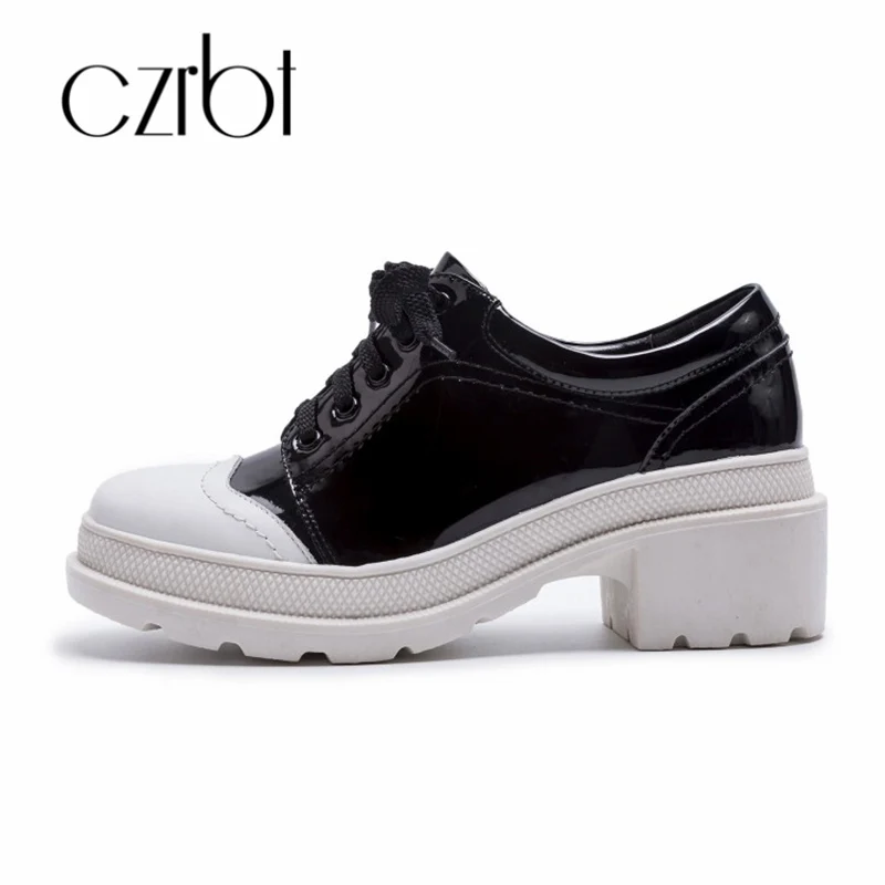 

CZRBT New womens pumps genuine leather lerther shoes women casual fashion women loafers squaer heel women skatesboarding shoe