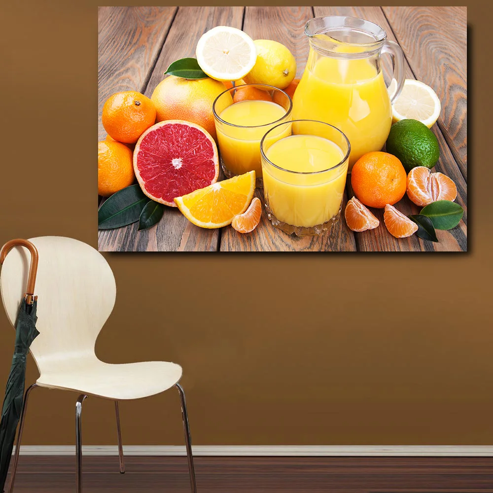 

1 Pieces Modern Home Decor Wall Art Pictures Orange And Fruit Juice Large Posters For Kitchen Decor HD Canvas Paintings No Frame