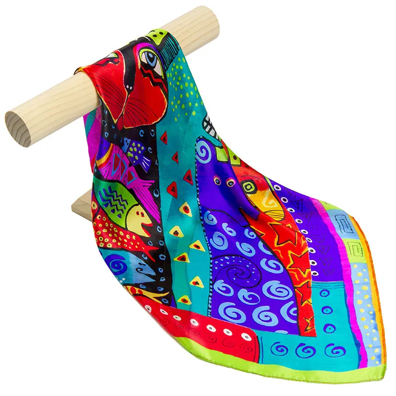 

100% Pure Silk Scarf Women Scarf Cat Handkerchief Hair Scarf 2019 Foulard Animal Silk Neck Bandana Small Square Silk Head Scarf