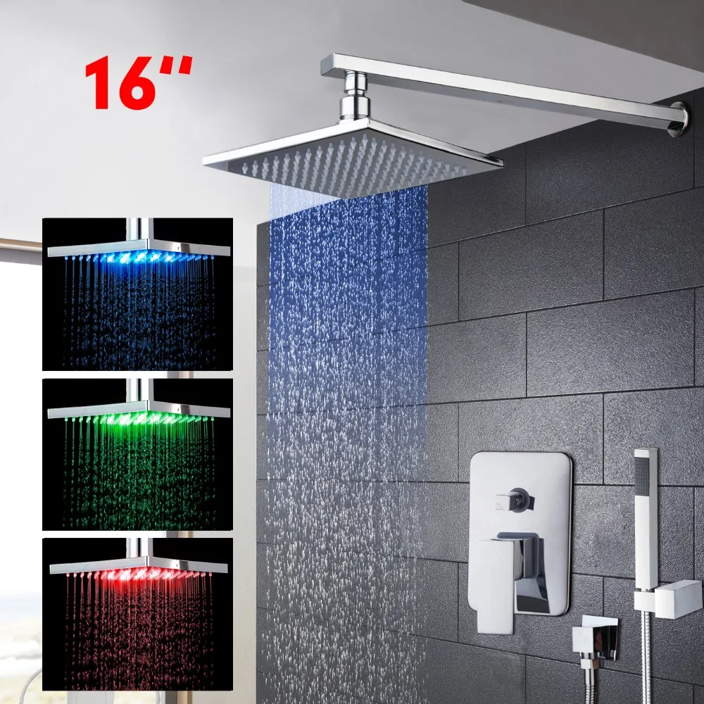16 InchLuxury Chrome Bathtua Waterfall Shower Faucets Rain Shower Head Arm Single Handle Set Faucet Bathroom Wall Mounted