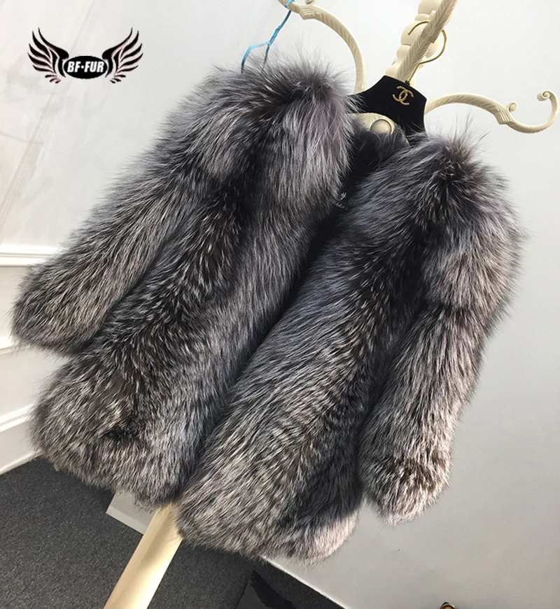 BFFUR, серебряное пальто из натурального меха лисы, модное тонкое пальто из натурального меха, большие размеры, одежда, роскошные повседневные женские пальто, зимние с круглым вырезом