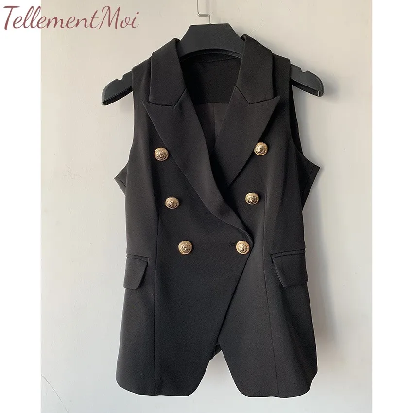 Women Vest Jacket Classic Double Breasted Suit Waistcoat Solid V Neck Sleevless Elegant Office Lady Lapel Blazer Coat Outerwear
