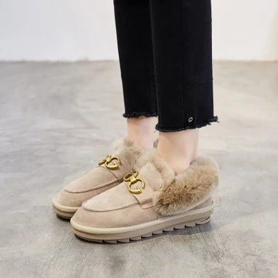 

Rabbit fur snow boots 2018 Korean version of the new wild hair bag shoes plus velvet cotton women's shoes winter