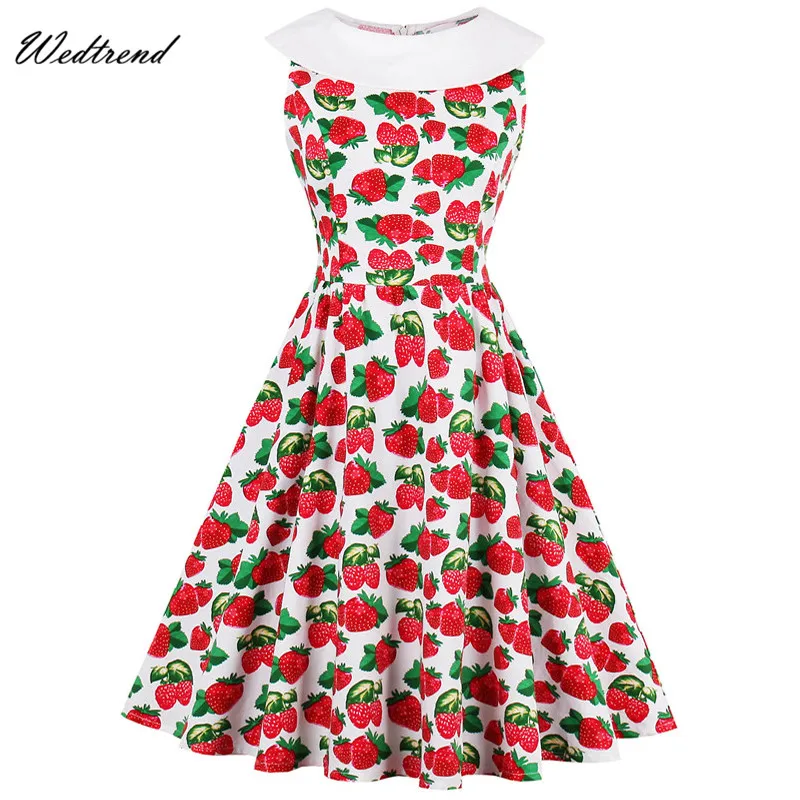 Wedtrend O Neck Red Strawberries Zipper Knee Length Vintage Dresses