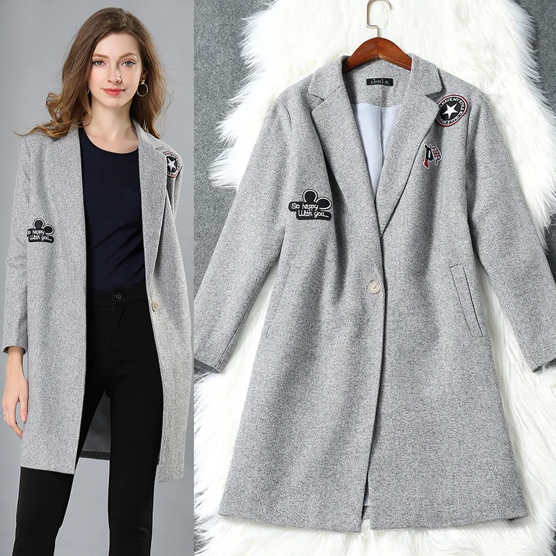 Woolen coat female spring and autumn new women's fashion wild gray
