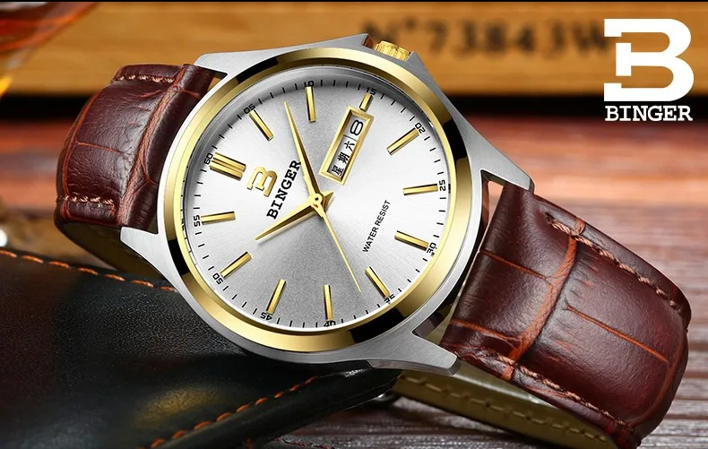 High Quality BINGER Fashion Simple Quartz Watch For Men Brand Casual Leather Wristwatches Relogio Masculino Original Box B-3052M