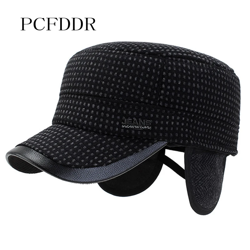 PCFDDR осенняя и зимняя сохраняющая тепло, защита ушей, плоская кепка, утиный язык, шерстяная бейсболка для среднего и старого возраста