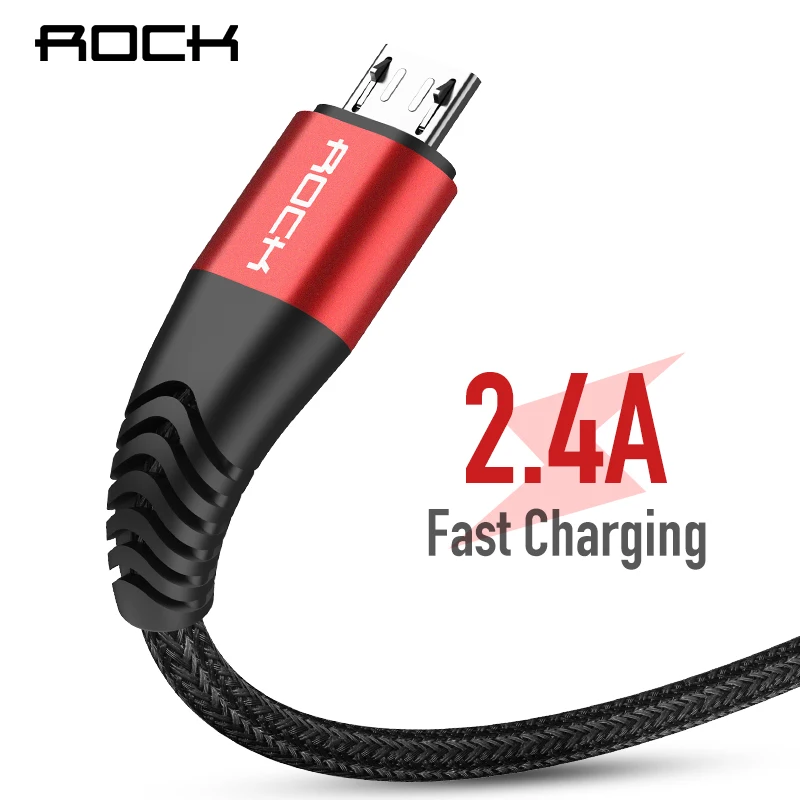 

ROCK Metal Led Light Micro USB Cable 2.4A Fast Data Sync Charging Cable For Samsung Huawei Xiaomi Redmi Lighting Nylon Charger